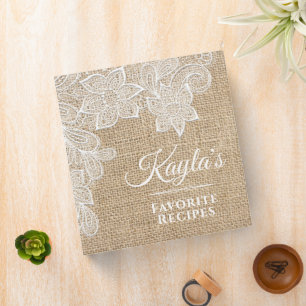 Classeur Rustic Burlap and Lace Name Recette Livre de recet