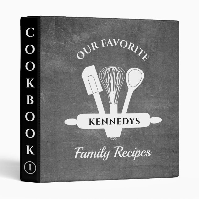 Classeur Rustic Chalkboard Nom de famille Recette Cookbook (Devant/Côté)