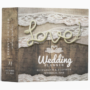 Classeur Rustic Country Wood Love Wedding planner de dentel