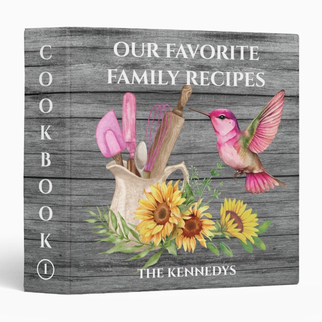 Classeur Rustic Farmhouse Hummingbird Grey Wood Cookbook (Devant/Côté)