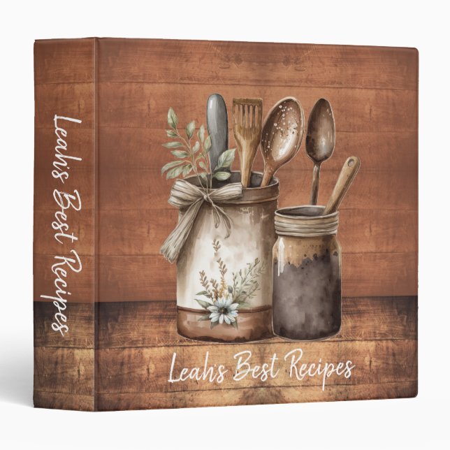 Classeur Rustic Farmhouse Kitchen Utensils Recipe Binder (Devant/Côté)