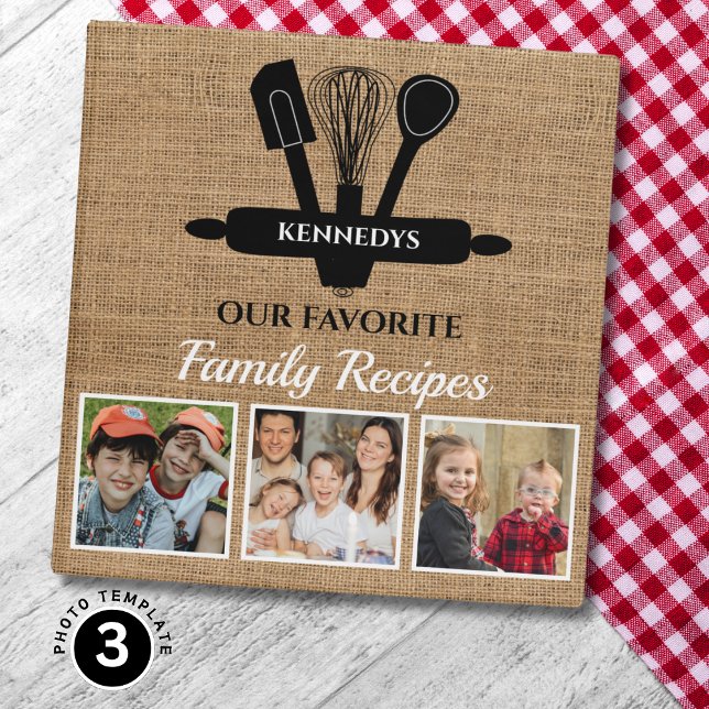 Classeur Rustic Farmhouse Recipe Cookbook 3 Photo Burlap  (Créateur téléchargé)