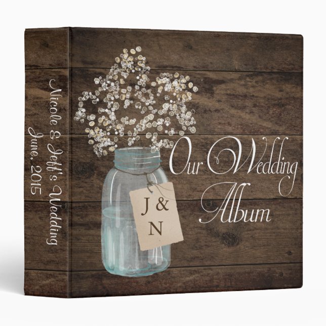 Classeur Rustic Grange Mariage Wood Mason Jar Babys Respire (Devant/Côté)