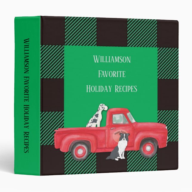 Classeur Rustic Green Black Farm House Plaid Truck Chiens (Devant/Côté)