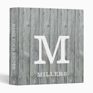 Classeur Rustic Grey Wood Nom de famille Monogram Home Scho