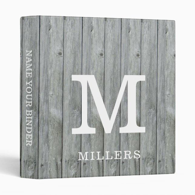 Classeur Rustic Grey Wood Nom de famille Monogram Home Scho (Devant/Côté)