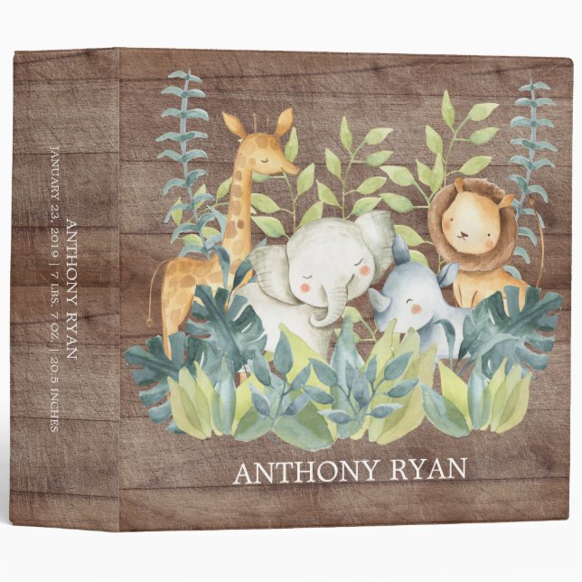 Classeur Rustic Jungle Animaux Baby Photo Album (Devant/Côté)