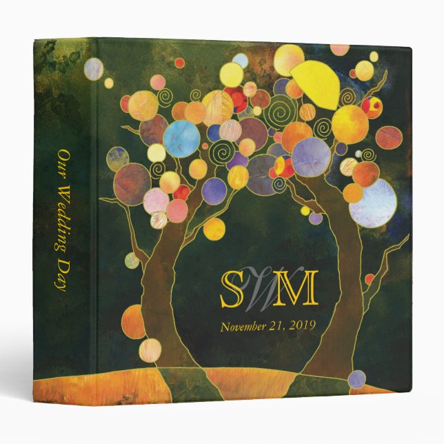 Classeur Rustic Love Trees Mariage monogramme (Devant/Côté)