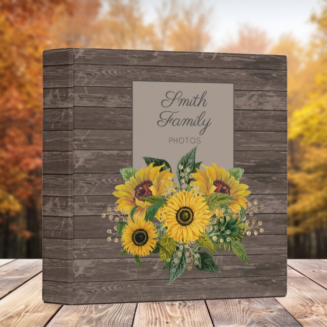 Classeur Rustic Wood Sunflowers Family Photo Scrapbook (Rustic wood and sunflowers custom family photo album)