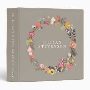 Classeur Rustique Automne Floral Wreath Taupe Nom personnal