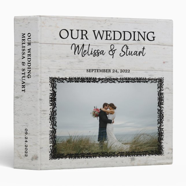Classeur Rustique grange bois photo Album mariage (Devant/Côté)