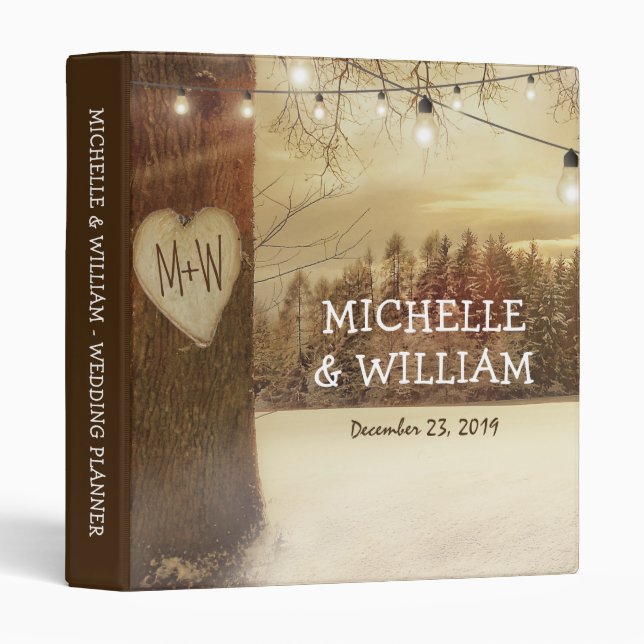 Classeur Rustique hiver Arbre lumière de Noël Mariage (Devant/Côté)