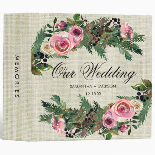 Classeur Rustique hiver Burlap Pine Rose Mariage Album phot