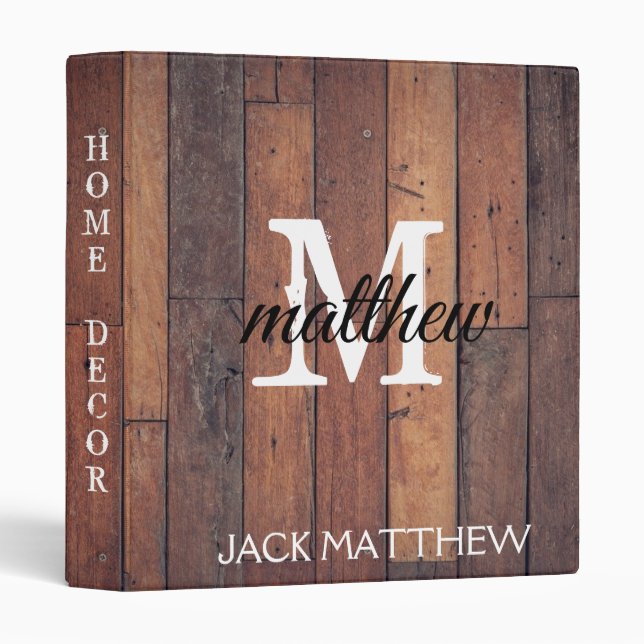 Classeur Rustique pays en bois Monogramme Office School (Devant/Côté)