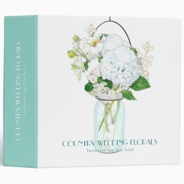 Classeur Rustique Pays Mason Fleurs Jar Blanches Hydrangeas (Devant/Côté)