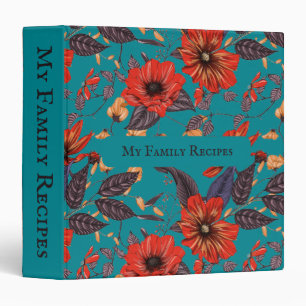 Classeur Rustique rouge et Turquoise floral   Mes recettes 