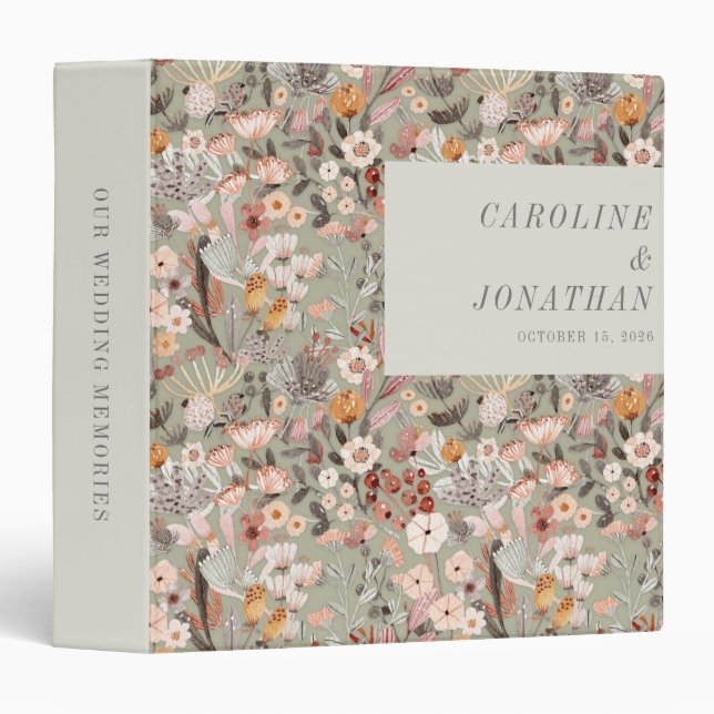 Classeur Rustique Sage Green Taupe Floral Boho Custom Weddi (Devant/Côté)