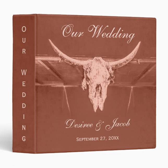 Classeur Rustique Terracotta Western Country Bull Cow Crâne (Devant/Côté)