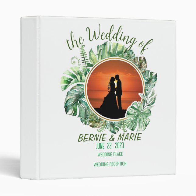 Classeur Rustique Vert Floral Mariage élégant (Devant/Côté)
