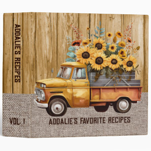 Classeur Rustique Vintage Camion Sunflowers Burlap Recette