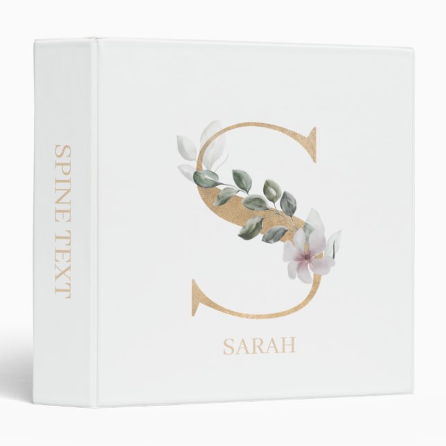 Classeur S Monogramme Floral Personnalisé (Devant/Côté)