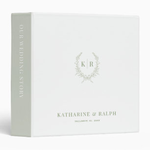 Classeur Sage Botaniacal & Ribbon Crest Monogram Mariage
