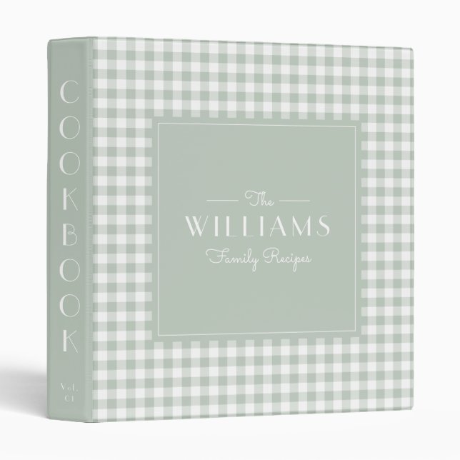 Classeur Sage En vichy Farmhouse Family Recette Livre de re (Devant/Côté)