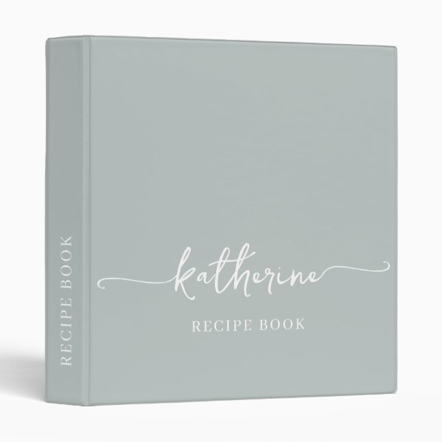 Classeur Sage Green Chic Monogramme Recette du livre de cui (Devant/Côté)