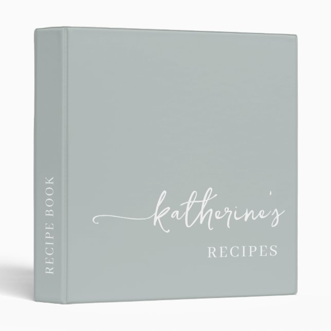Classeur Sage Green Élégance Monogramme Livre de recettes (Devant/Côté)