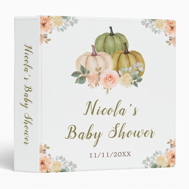 Classeur Sage Green et Peach Floral Citrouille Baby shower (Devant/Côté)