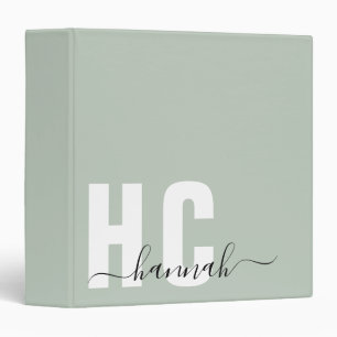 Classeur Sage Green Personnalisé Monogramme moderne Nom