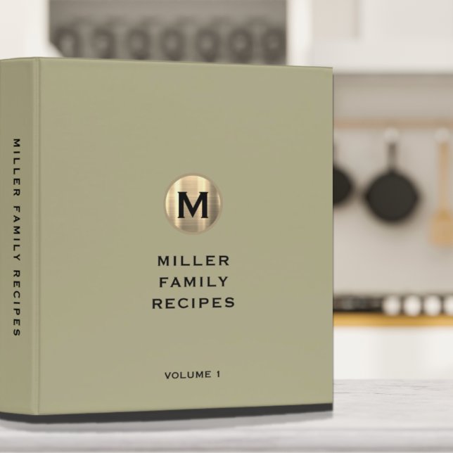 Classeur Sage Metallic Gold Famille Monogramme Recette (Créateur téléchargé)