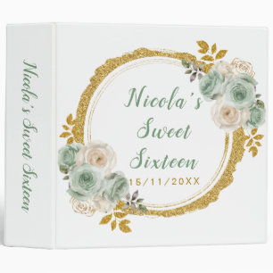 Classeur Sage Vert et or Elegant Fleurs Sweet sixteen