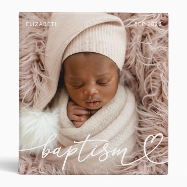 Classeur Saint Baptême Élégant Moderne Chic Coeur Bébé Phot (Devant)