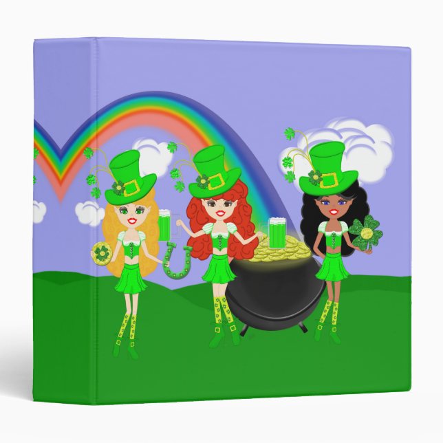 Classeur Saint Patrick’s Day Girl Leprechauns (Devant/Côté)