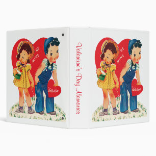 Classeur Saint-Valentin rétro, coeurs de fille et de garçon