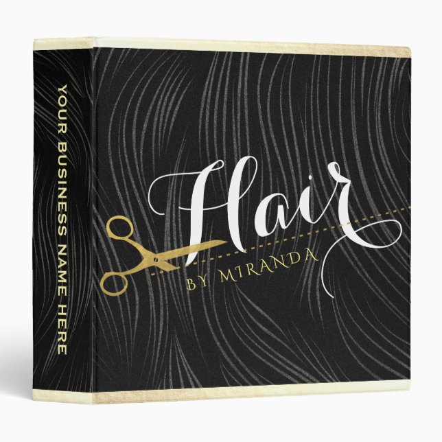 Classeur Salon des cheveux coiffeur ciseaux d'or noir moder (Devant/Côté)