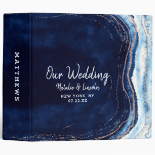 Classeur Sapphire Blue Rose Gold Geode Mariage Photo Album
