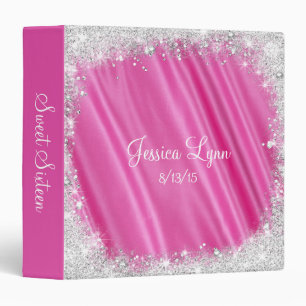 Classeur Satin Façon Velours Rose et Paillettes Argentées,