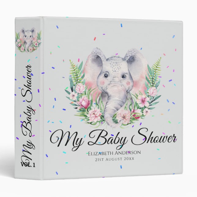 Classeur Saupoudrer le BABY SHOWER éléphant Notes du planif (Devant/Côté)
