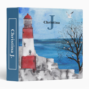 Classeur Scène aquarelle du phare rouge Monogram