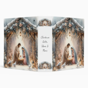 Classeur Scène de Nativité Rustique avec Fleurs d'Hiver
