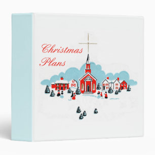 Classeur Scène de Noël avec une église rouge et étoile au-d