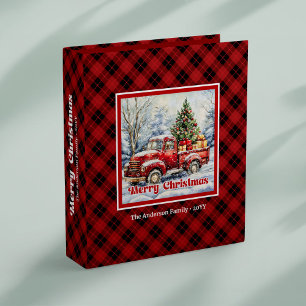 Classeur Scène de Noël camion rouge joyeux tartan rustique 