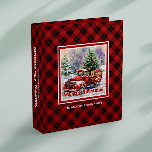 Classeur Scène de Noël de camion rouge joyeuse tartan rusti