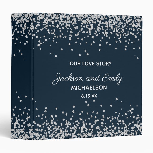 Classeur Scrapbook Mariage en argent bleu marine (Devant/Côté)
