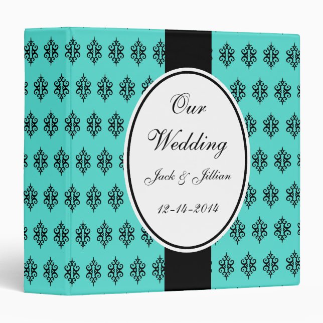 Classeur Scrapbook Mariage Turquoise personnalisé (Devant/Côté)
