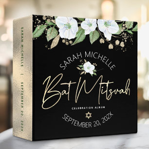 Classeur Script de Bat Mitzvah à l'or noir aquarelle floral