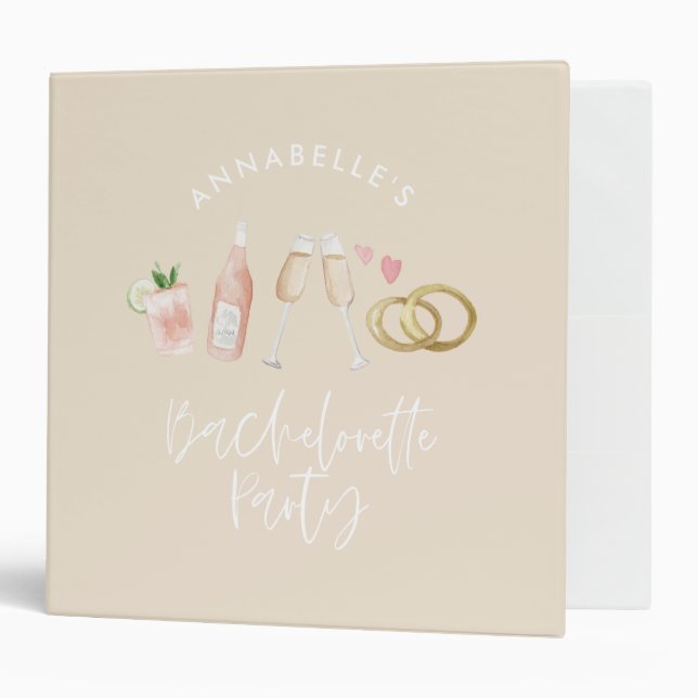 Classeur Script de cocktail moderne rose girly bachelorette (Devant/intérieur)