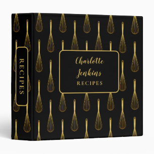 Classeur Script de recette de fouet noir élégant en or